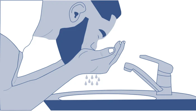 The picture shows an animation of an African-American man rinsing his face. Everything in the picture is blue indicating masculinity.